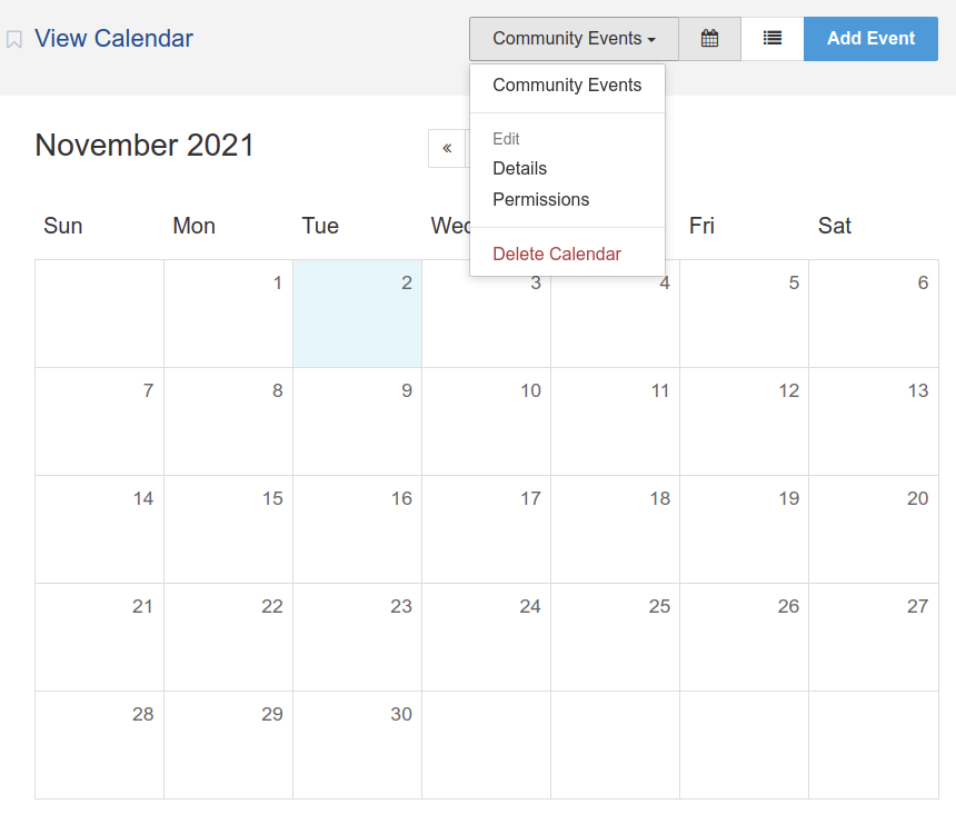 View Calendar page