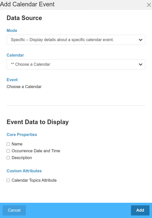 Add Calendar Event dialog