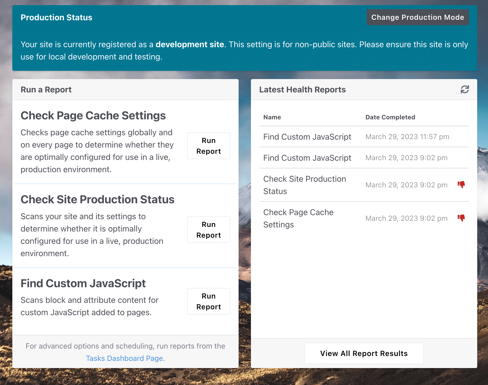 Concrete CMS Site Health Dashboard Page