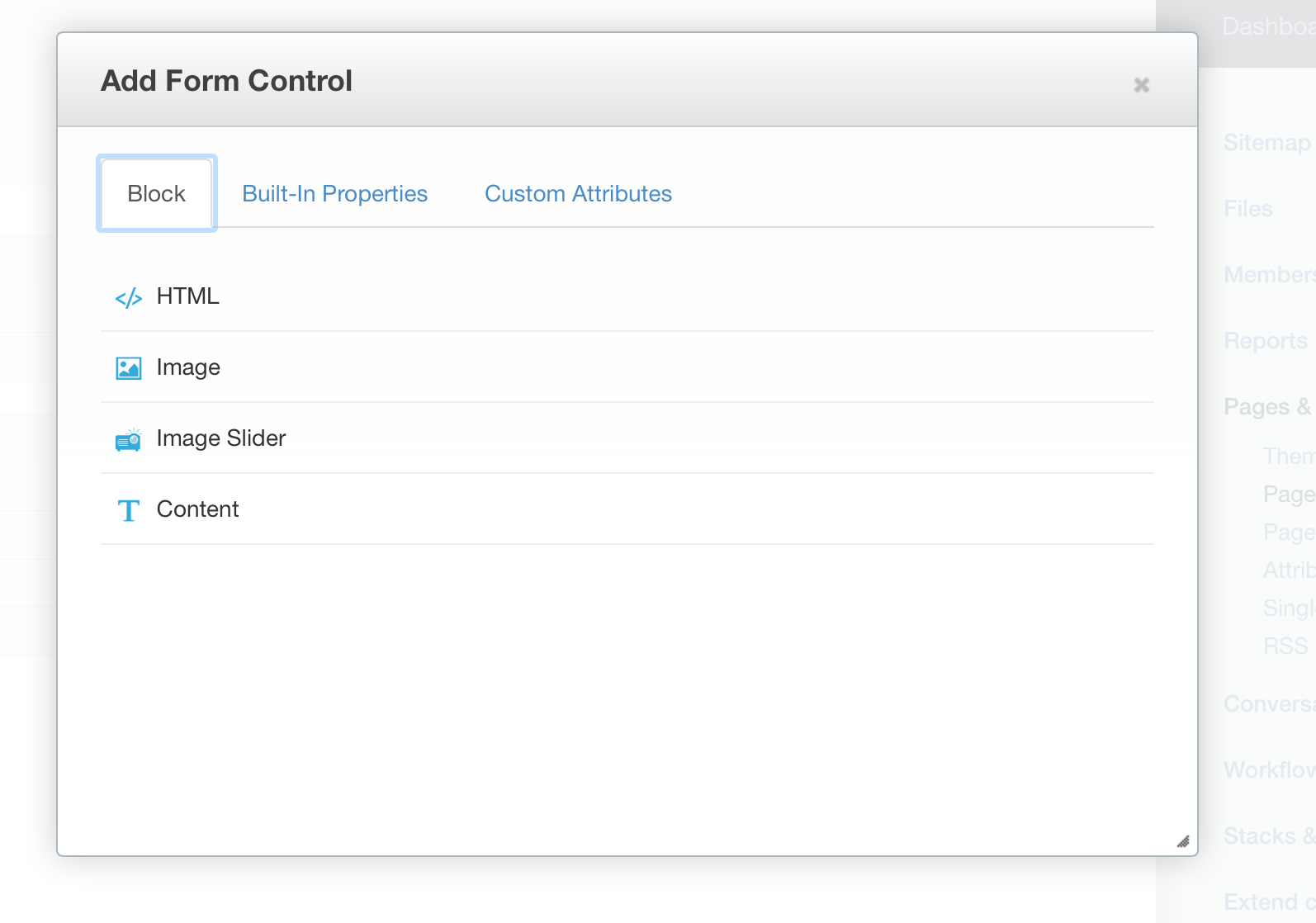 Listing the block in the page type edit interface.
