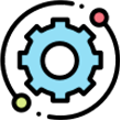 Gear icon with orbiting electrons